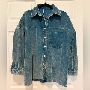 Zenana Teal Corduroy Button-Up Shirt